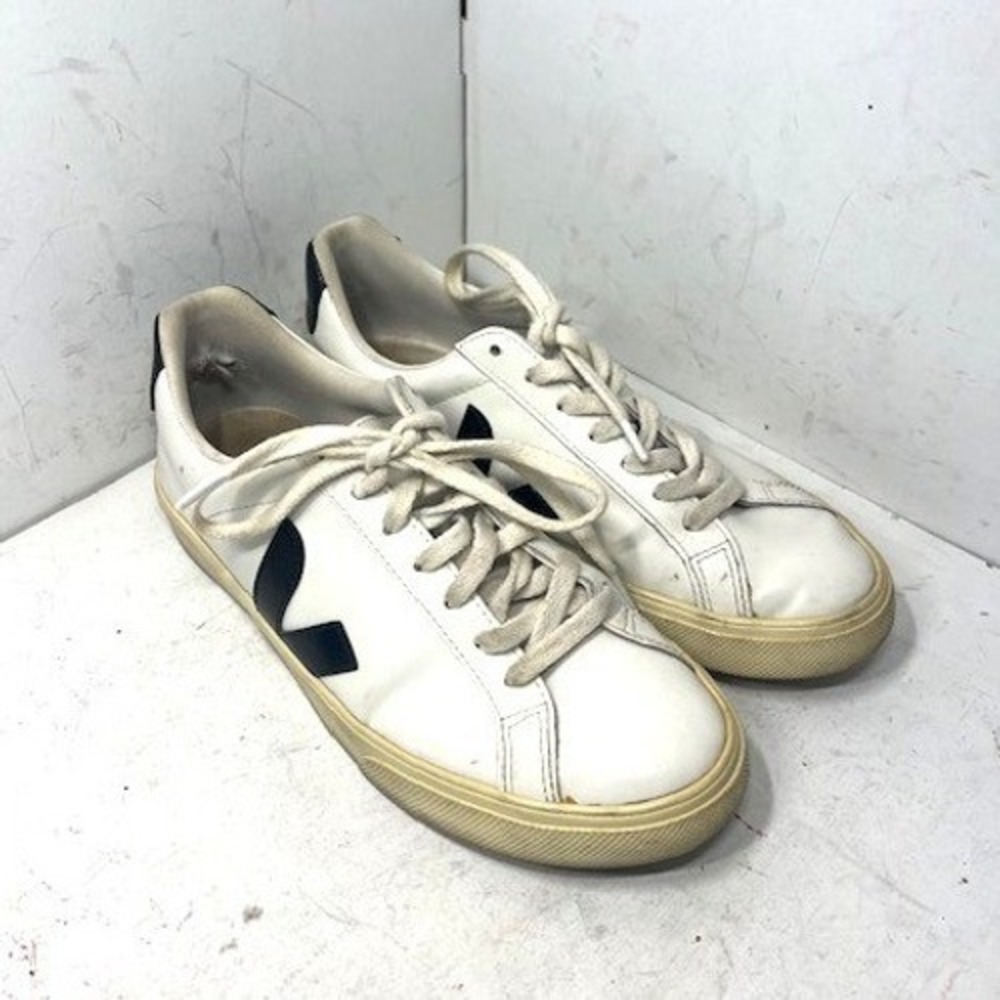 Veja Esplar Leather Sneakers White Black Low Top Shoes Womens 7 EUR 38